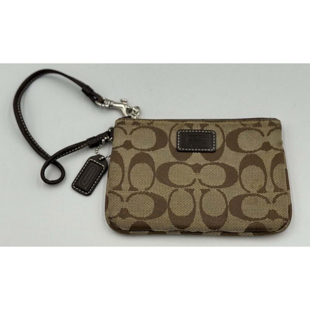 Vintage Coach Coin Purse Wallet Wristlet Brown Tan Classic Logo Canvas *Read*